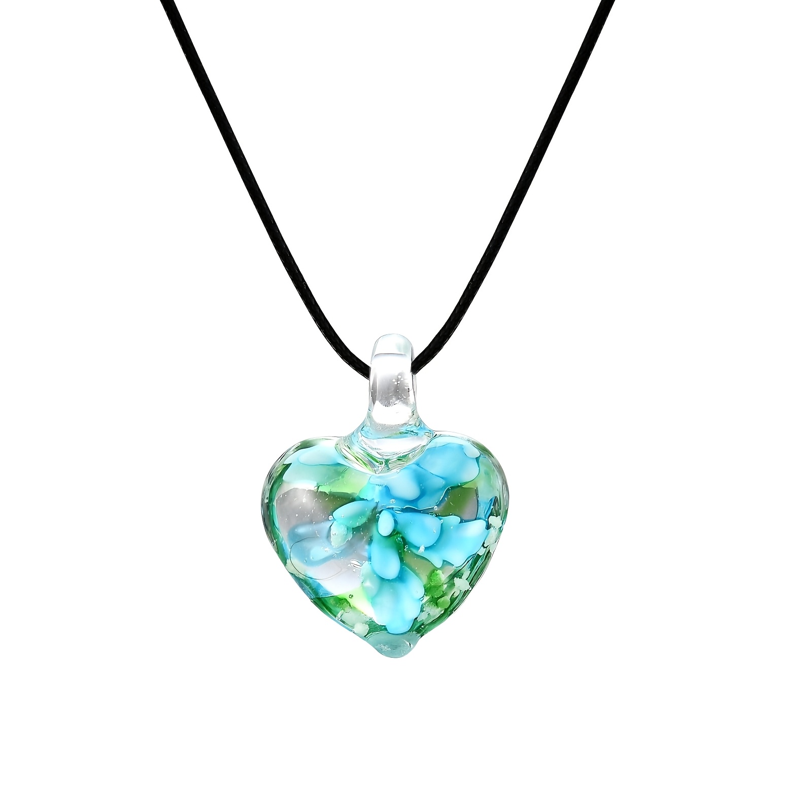 Handmade Glass Necklace with Glowing Heart Pendant, Floral Design